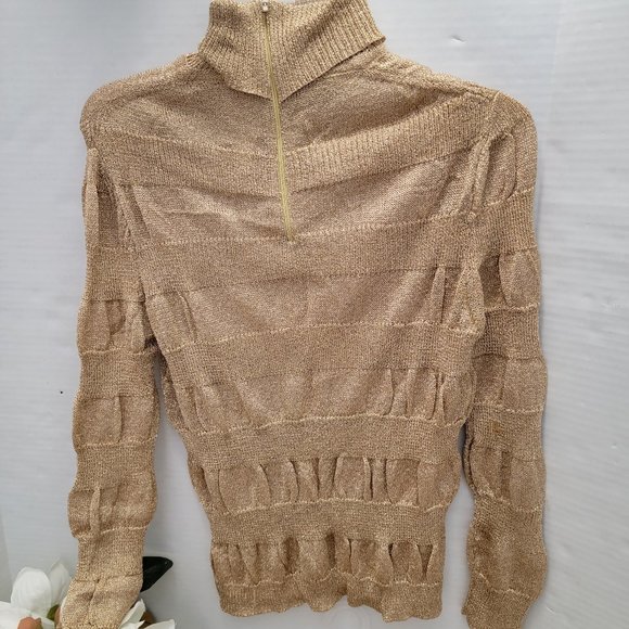 Vintage Jeri Jo New York Gold Metal thread Knit Top Long Maxi Skirt Hong Kong M - Picture 3 of 14